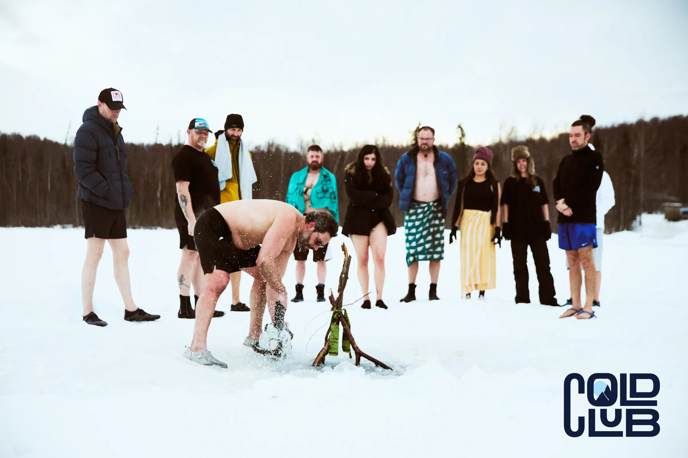 Group ceremony at the ice hole